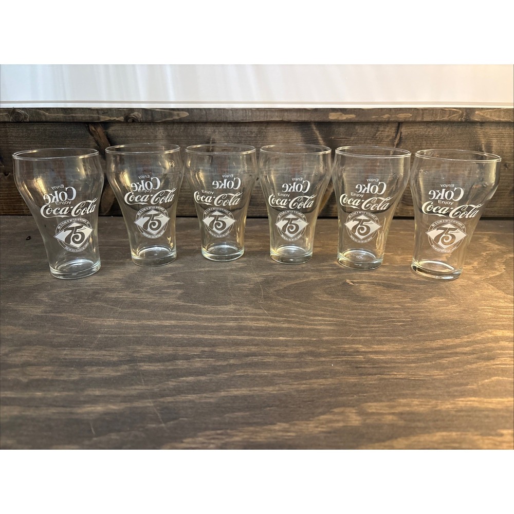 Set Of 6 Coca-Cola 75th Collectible Anniversary Glasses 1902 - 1975